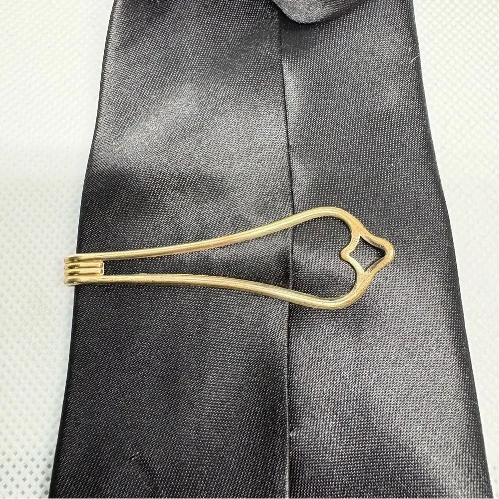 Vintage 50s Gold Tone Geometric Motif Tie Bar Money Clip